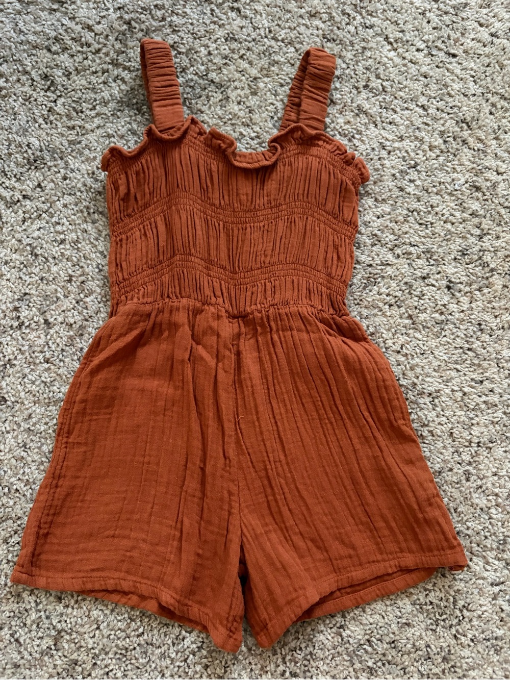 Old Navy Rust Orange Smocked Romper with Ruffle Straps